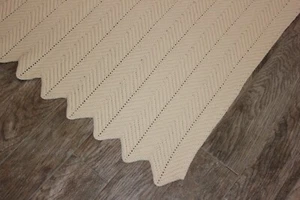 Vintage Cream Crocheted Afghan Throw Blanket Chevron Pattern Zig-Zag Edge 55x68! - Picture 1 of 9