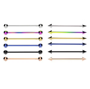 Industrial Scaffold Barbell Ear Piercing Bar Surgical Steel With BALLS or CONES - Picture 1 of 24