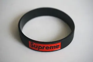 1 X Silicone Wristband Supreme Black Red, White Red 1/2 inch USPS Fast Shipping