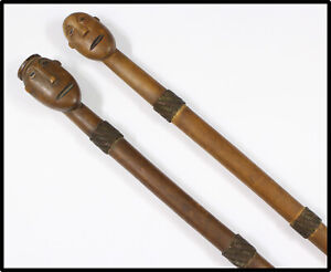 Vintage Rare pair African Tsonga Venda figural prestige staff stick knobkerrie