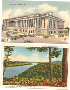 2 Early Kentucky PCs: Post Office, Louisville & Scene Along the Ohio River - Picture 1 of 1