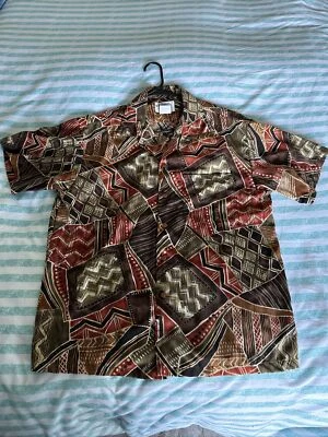 Vintage Iolani Hawaiian Aloha Shirt Sz M Geometric Pattern Made In Hawaii USA - Image 1 of 4