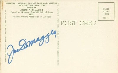 Joe DiMaggio Signed Hall of Fame Postcard PSA/DNA LOA Yellow HOF Plaque Auto'd - Image 1 of 4