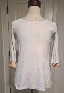 Camiseta Burberry Brit blanca manga 3/4 con puño a cuadros talla XL - Imagen 1 de 9