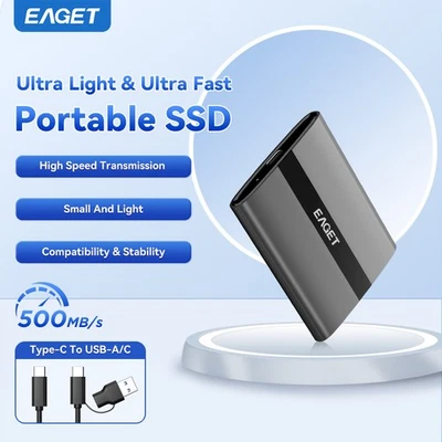 EAGET External SSD USB 3.2 USB-C Portable SSD Solid State Drive 550MB/s PSSD lot - Image 1 of 4