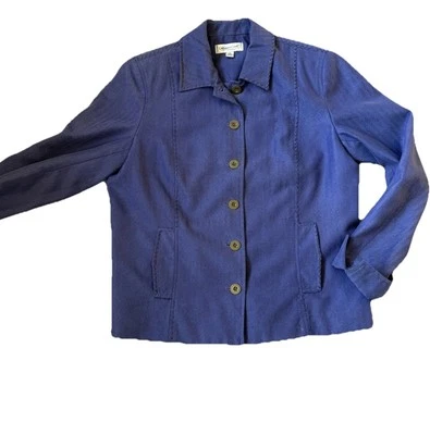 Coldwater Creek Casual Jacket Sz 10 Topstitched Indigo Purple, Rolled Cuff Lined - Image 1 of 4