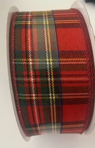 2 1/2” x  80 Ft Wired Edge Ribbon . Red Green Plaid. Christmas  Winter Holidays - Picture 1 of 4