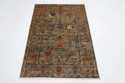 Alfombra oriental tradicional afgana de lana anudada a mano de 3 x 5 pies gris Foto 1 de 4