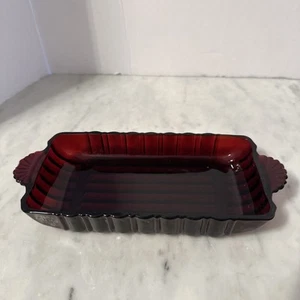 Vintage Anchor Hocking Ruby Red Relish Butter Cheese Trinket Tray 8 1/2 Long - Picture 1 of 4