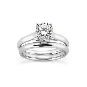 1/2ct E SI1 Round Cut Natural Certified Diamond 18k Gold Ring with Matching Band - Picture 1 of 3