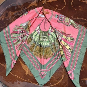 Hermes Silk Scarf Carre 90 Desert Pink Green Leather Ornament - Picture 1 of 11