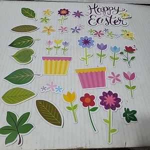 32 Spring Magnets Flowers Green Leaves Happy Easter Teacher Classroom Fridge - Picture 1 of 6