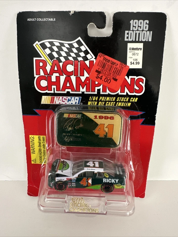 Racing Champions 1/64 Premier Stock Car With Die Cast Emblem Steve Grissom 1996 WCW 29