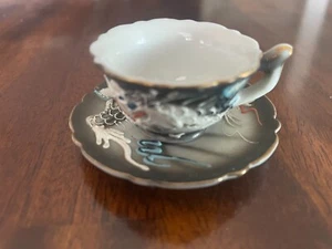 Minature Japanese Porcelain Dragonware Moriage Tea Cup Saucer Raised Dragon - Picture 1 of 7
