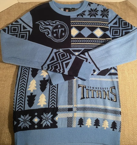 Tennessee Titans Ugly Christmas Sweater Men's M Busy Block Licensed Blue NFL Cover