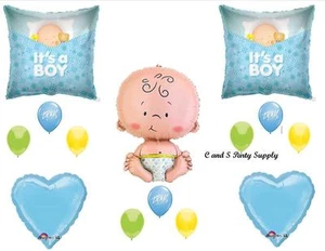BABY BOY SLEEPING SHOWER BALLOONS Decorations Supplies It's A Welcome Blue - Picture 1 of 1