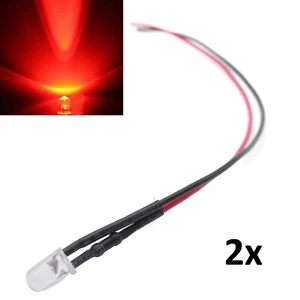 2x Red LED Light Single Bulb Pre-Wired Light 5-12V DC 5mm Bright Round Top Clear - Picture 1 of 10