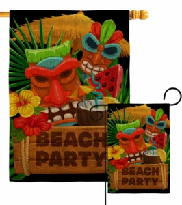 Tiki Beach Party Burlap Garden Flag Coastal Decorative Gift Yard House Banner - Picture 1 of 19