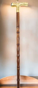 Unique Handle Walking Stick Sturdy Solid Wood Walking Cane Carved Collectible - Foto 1 di 8