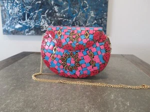 Ramla Porte-Moi Clutch Moroccan Mosaic Pink Multi Gold Handmade NWOT - Picture 1 of 13