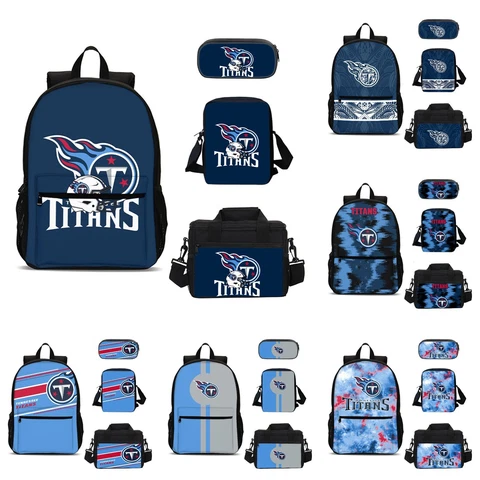 Tennessee Titans Backpack Set 4PCS School Bag Lunch Bag Crossbody Bag Pen Box Cover