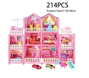Casa De Muñecas Barbie Grande De Madera Tres Pisos DIY Con Muebles Y Luz REGALO - Bild 1 von 6