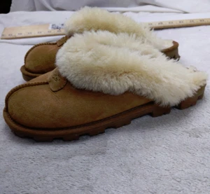 UGG Coquette Suede Slipper womens 6 37 slipper Chestnut tan fuzzy - Picture 1 of 11