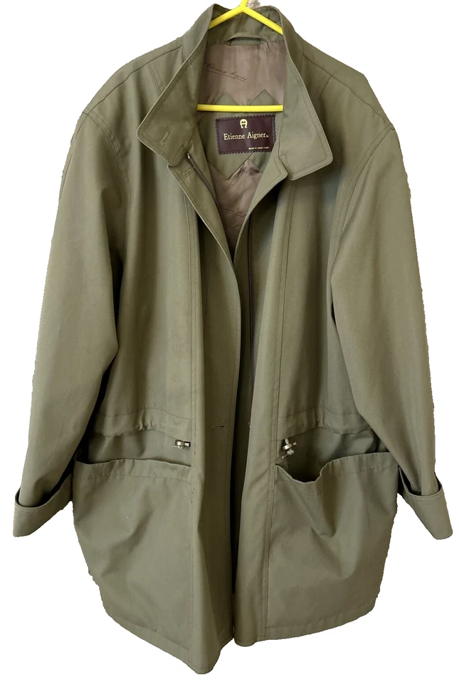 ETIENNE AIGNER Vintage Men's Trench Coat Mac Jacket Lined Green 90s Size XL - Image 1 of 4