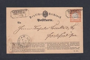 GERMANY 1872 1/2 Gr LARGE EAGLE ON POSTAL CARD LICHTENSTEIN CALLNBERG  - Picture 1 of 2