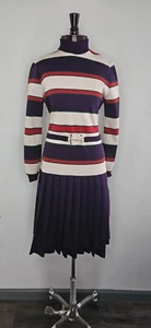 Vintage NWT 1960s 1970s James Kenrob Dalton Purple And Red Stripe Drop Waist  - Picture 1 of 7
