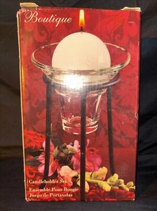Boutique Indiana Glass Candleholder set 3 Pcs Metal Stand Glass Holder & Candle - Picture 1 of 18
