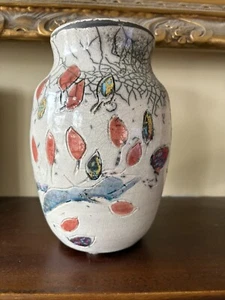 Horse Hair Raku Pottery Vase Studio Contemporary Roz Weinberger 7 3/4” NJ Potter - Picture 1 of 9