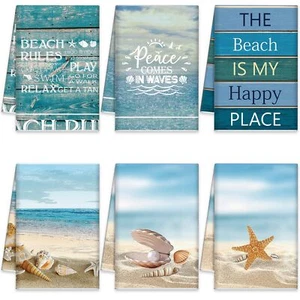 6 Pack Beach Kitchen Towels Sea Themed Dish Cloth Towels for Home Kitchen - Picture 1 of 7