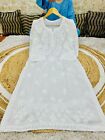 Women Indian Kurti Beautiful Designer Summer Top Embroidered White Dress 40 Size