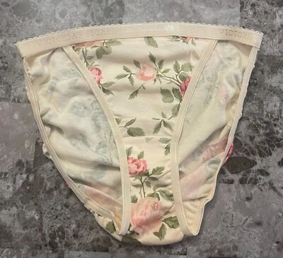 BRAGAS BIKINI VICTORIA'S SECRET S MARFIL FLORAL 100% ALGODÓN VINTAGE RARAS CUERDAS Foto 1 de 4