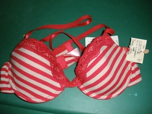 NEW Native Intimates Bra 34B Red & White Stripe Padded with Underwire - Picture 1 of 4
