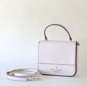 Kate Spade New York Womens Staci White Leather Square Parchment Crossbody Bag - Picture 1 of 4