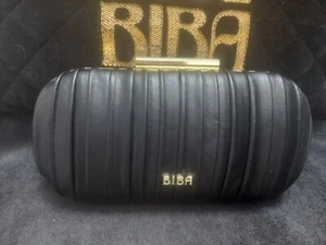 Biba Black Pleated Box Clutch Bag & Gold Chain - Vintage Vibes NWT - Picture 1 of 11
