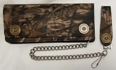 Cartera de camionero de cuero camuflada broches de presión para escopeta cadena de 7,5" x 3,5" 12" HECHA EN EE. UU. Foto 1 de 4