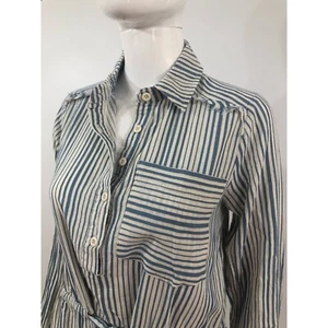 Damen Größe L Hemdkragen Kleid blau weiß gestreift Langarm Kragen Oberteil Boho - Bild 1 von 12