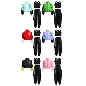Kids Girls Crop Tops With Pants Junior Sweatsuit Casual Tracksuit Summer Sport - Picture 1 of 59