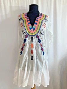 Christophe Sauvat White Embroidered Tunic Cover Up - Size Extra Small - Picture 1 of 5