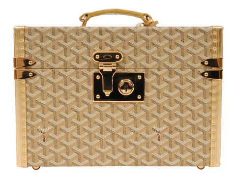 Goyard Sardaigne Vanity Train Case Gold Canvas Jewelry Storage Box Travel Trunk Cover