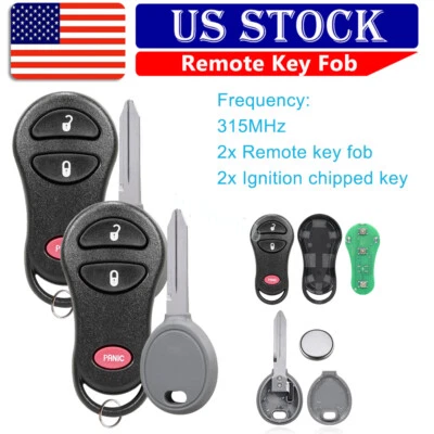 2 For 1999 2000 2001 2002 2003 2004 Jeep Grand Cherokee Remote Fob Ignition Key - Image 1 of 4