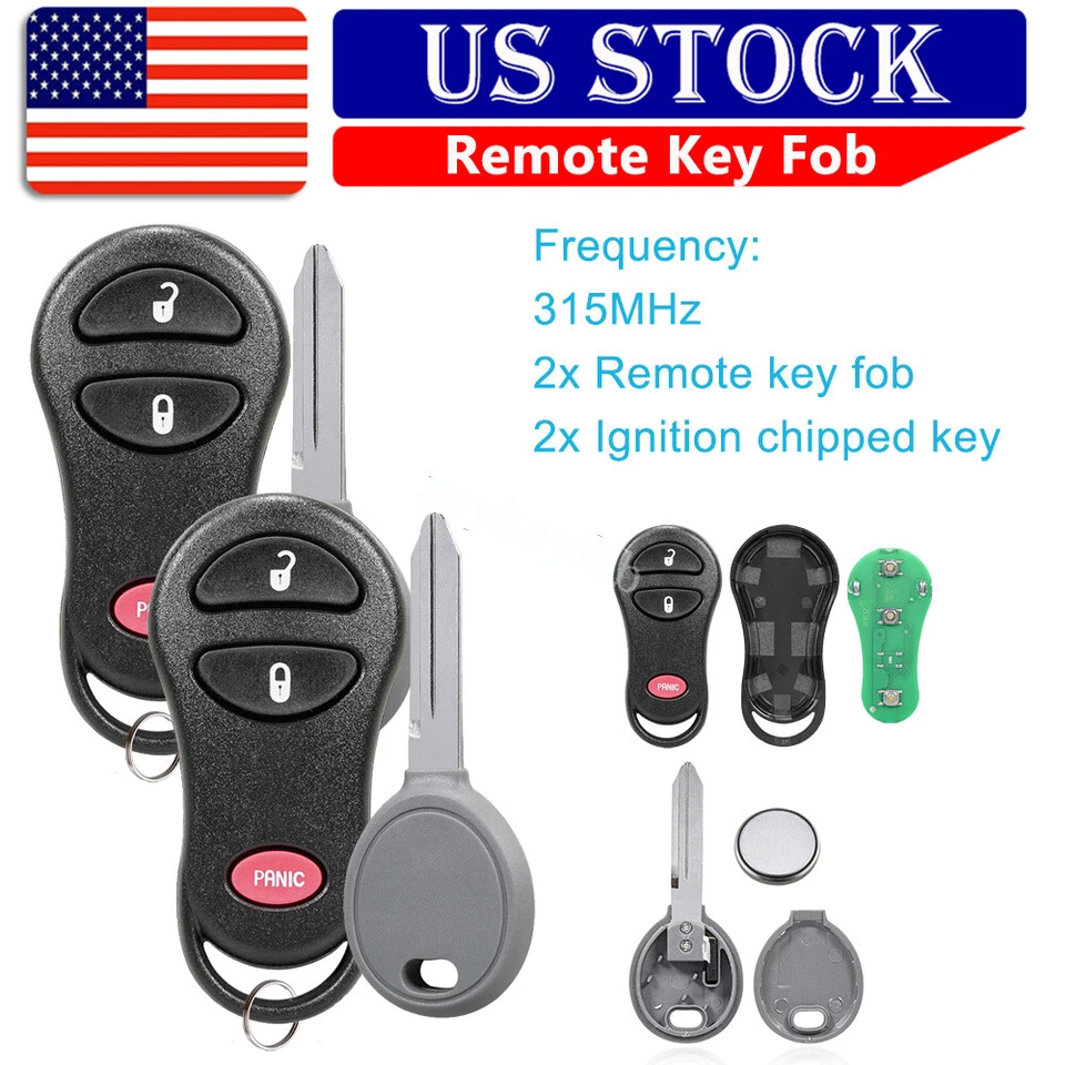 2 For 1999 2000 2001 2002 2003 2004 Jeep Grand Cherokee Remote Fob Ignition Key - Image 1 of 4