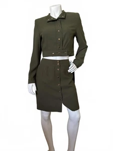 Forwear New York Two Piece Set Olive Green Crop Jacket & Skirt Size 6  - Picture 1 of 6