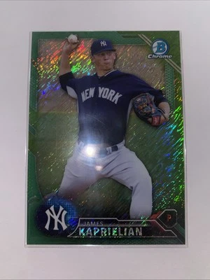 2016 BOWMAN CHROME PROSPECTS GREEN SHIMMER REFRACTOR JAMES KAPRIELIAN #/99 A'S - Image 1 of 3