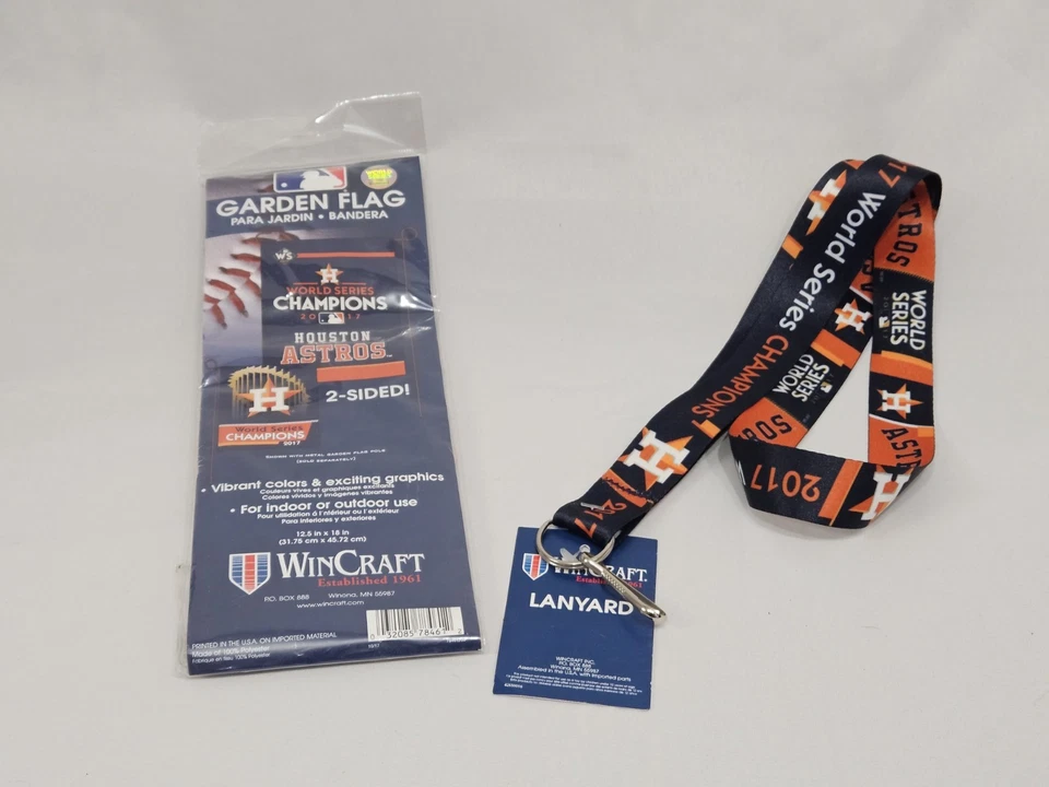 Houston Astros 2017 World Champions Memorabilia Lot MLB Lanyard And Yard Flag - Image 1 of 4