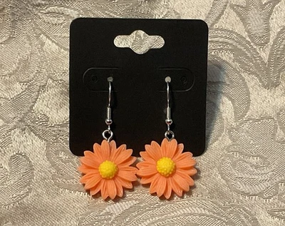 PENDIENTES FLOR MELOCOTÓN NARANJA Pendientes Colgantes Plata, Festival de Moda Floral Foto 1 de 2