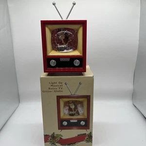 Cracker Barrel Light Up Musical Retro TV Glitter Globe Plays 8 Christmas Songs - Picture 1 of 20